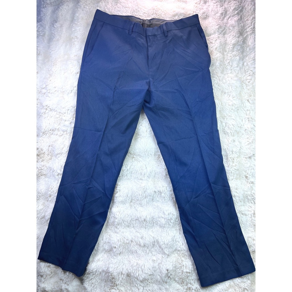 Kenneth Cole Reaction Mens Blue Dress Pants 34x29 Flat Front Polyester. A41
